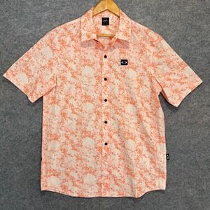 Oakley Sand Camo Woven Shirt Mens Large Orange Grid Performance Button Tee